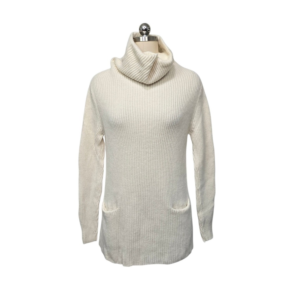Vince Cream 100% Cashmere Ribbed Cowl Neck Tunic Sweater Womens XS‎ 04